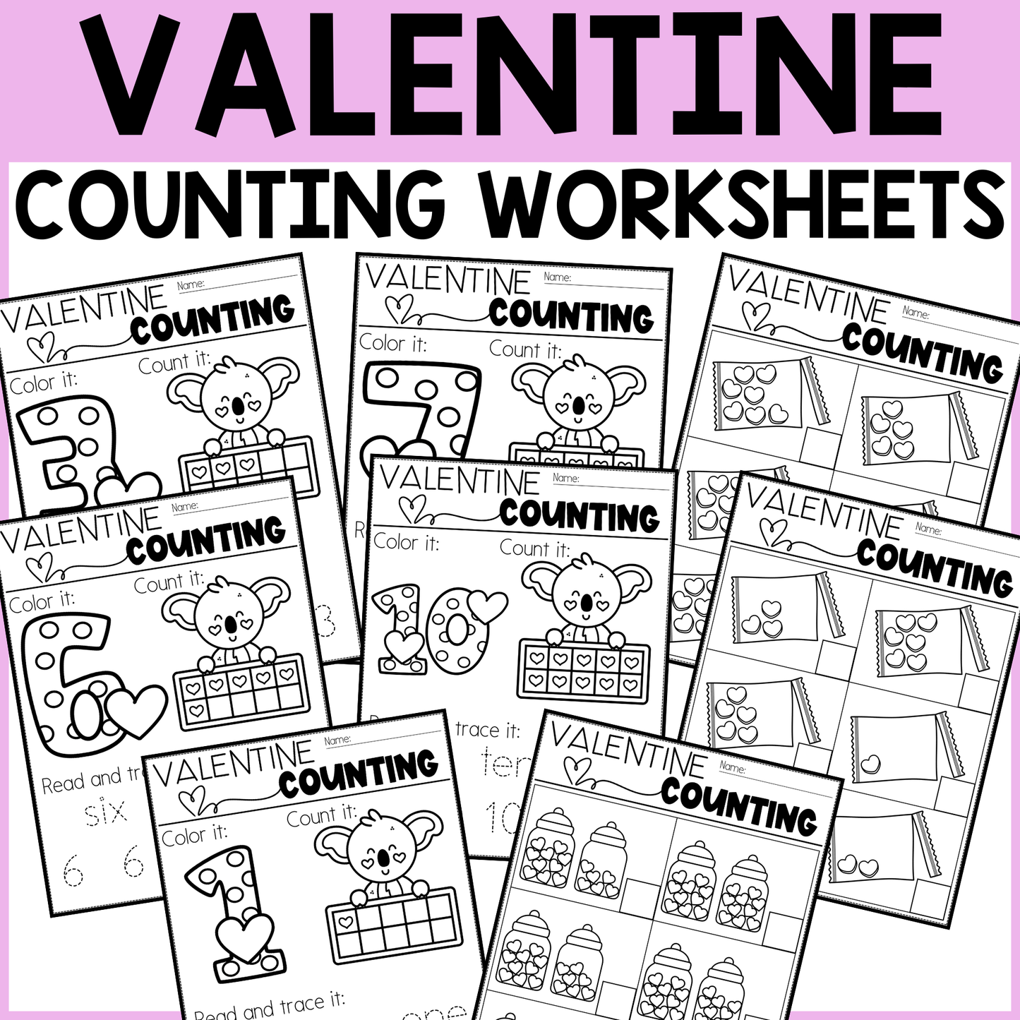 Valentine's Day Counting Worksheets