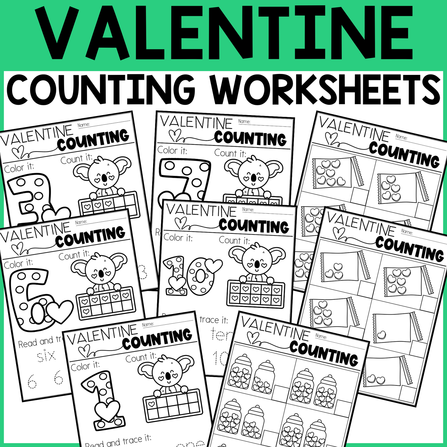 Valentine's Day Counting Worksheets