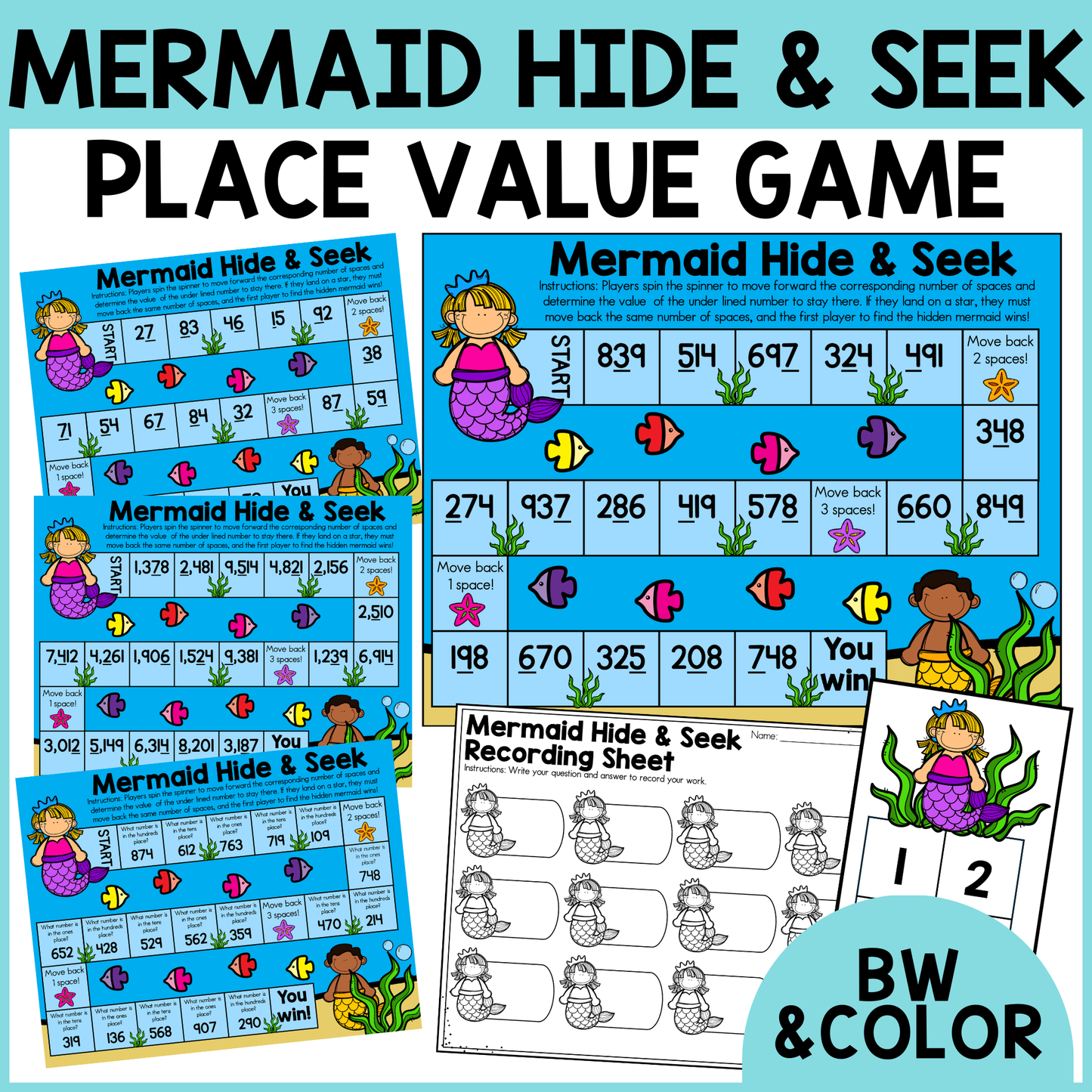 Mermaid Hide & Seek Place Value Game
