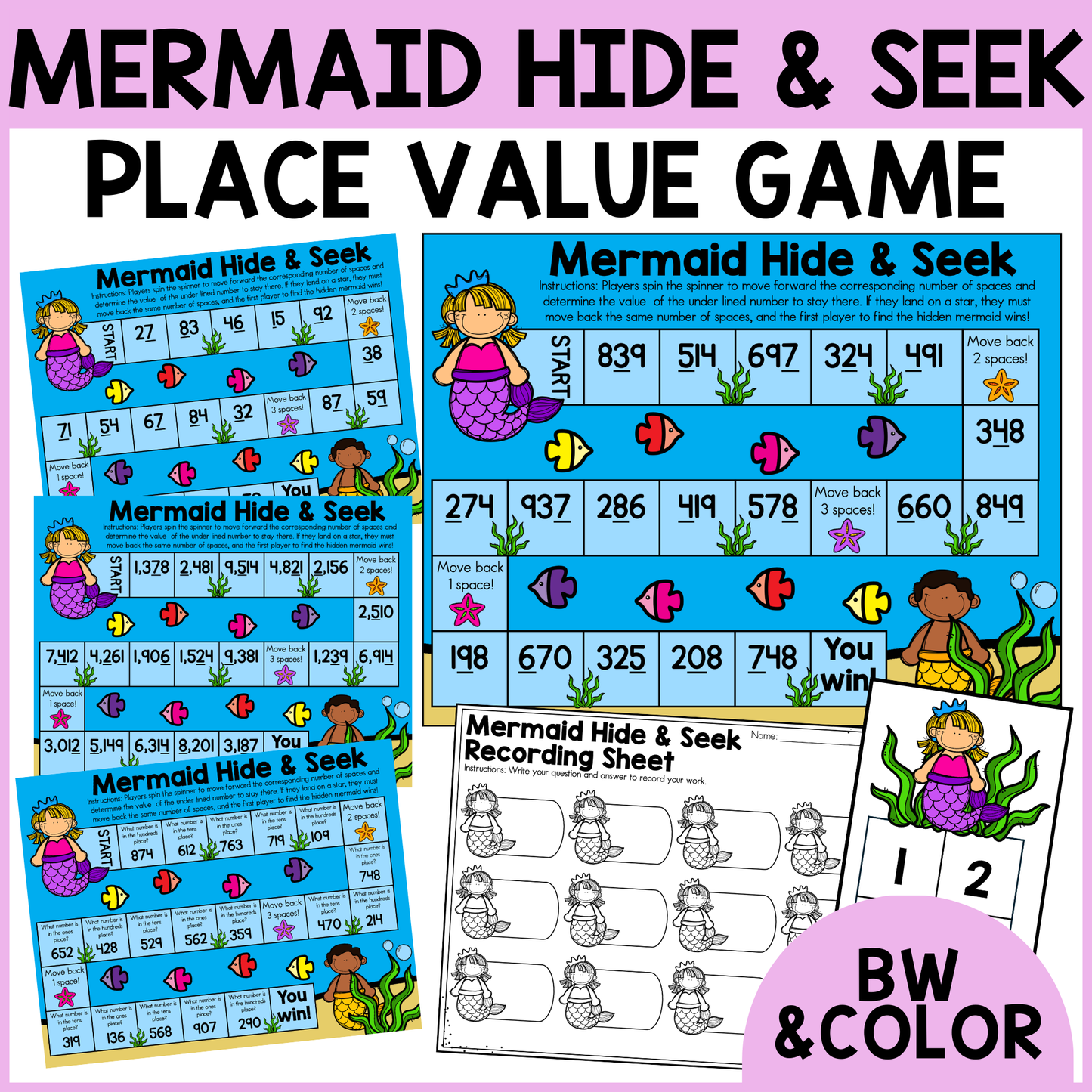 Mermaid Hide & Seek Place Value Game