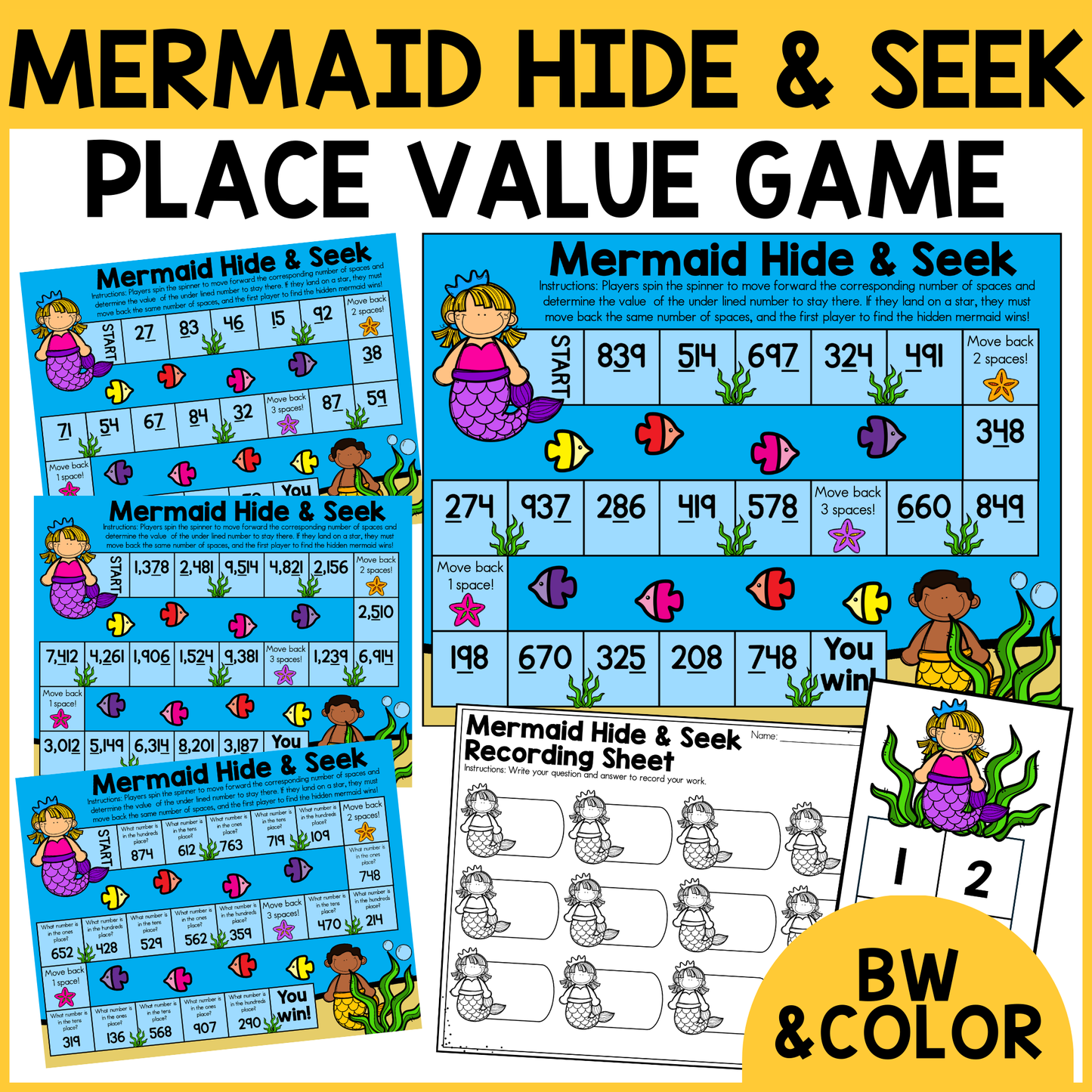 Mermaid Hide & Seek Place Value Game
