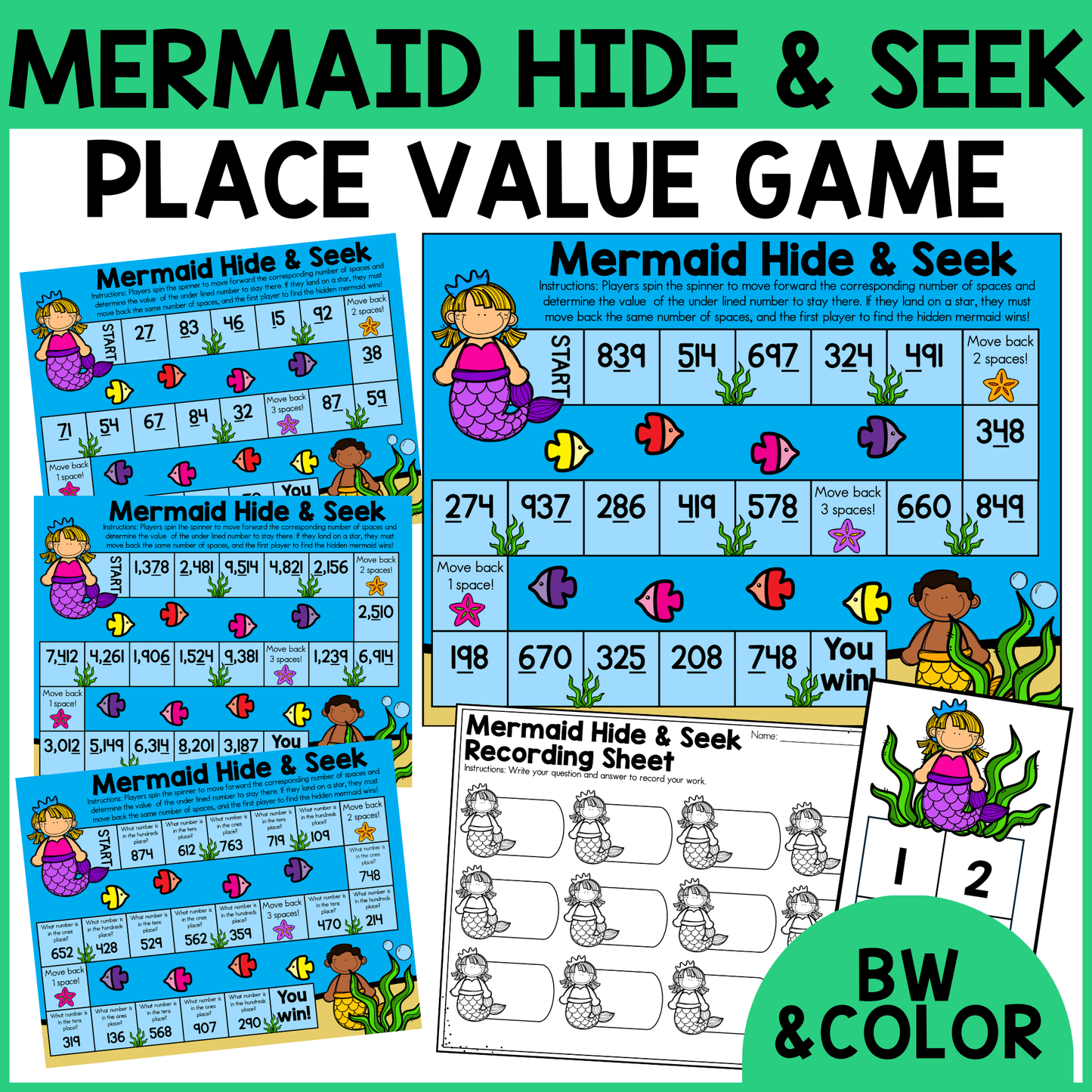 Mermaid Hide & Seek Place Value Game