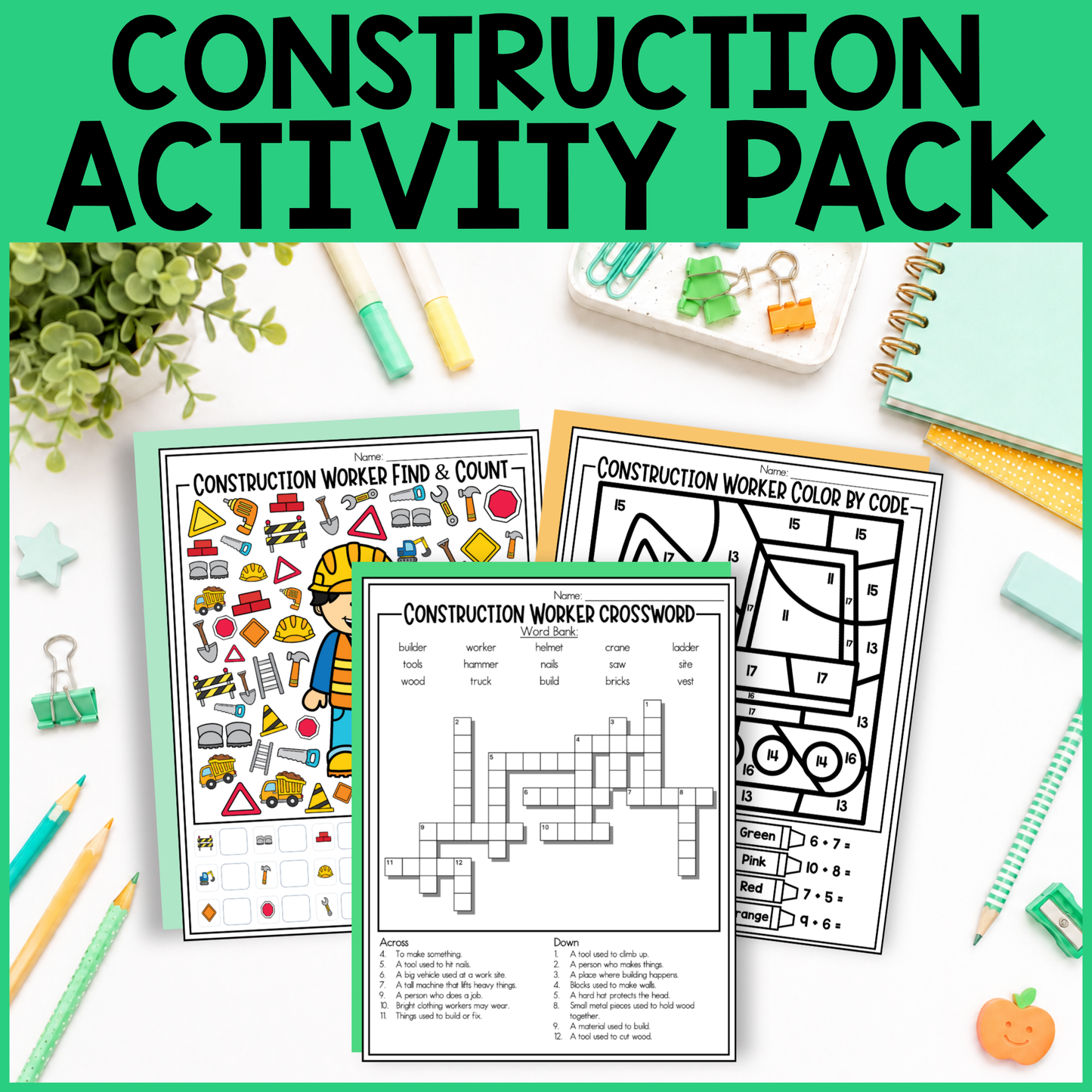 Construction Worker Community Helper Activity Pack