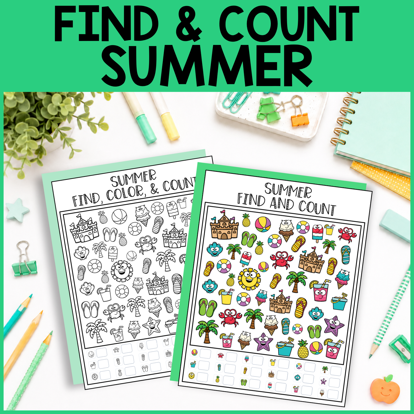 Summer Find and Count - Find, Color, Count Activity