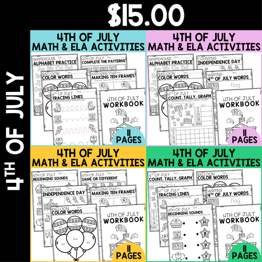 4th of July ELA & Math Workbook