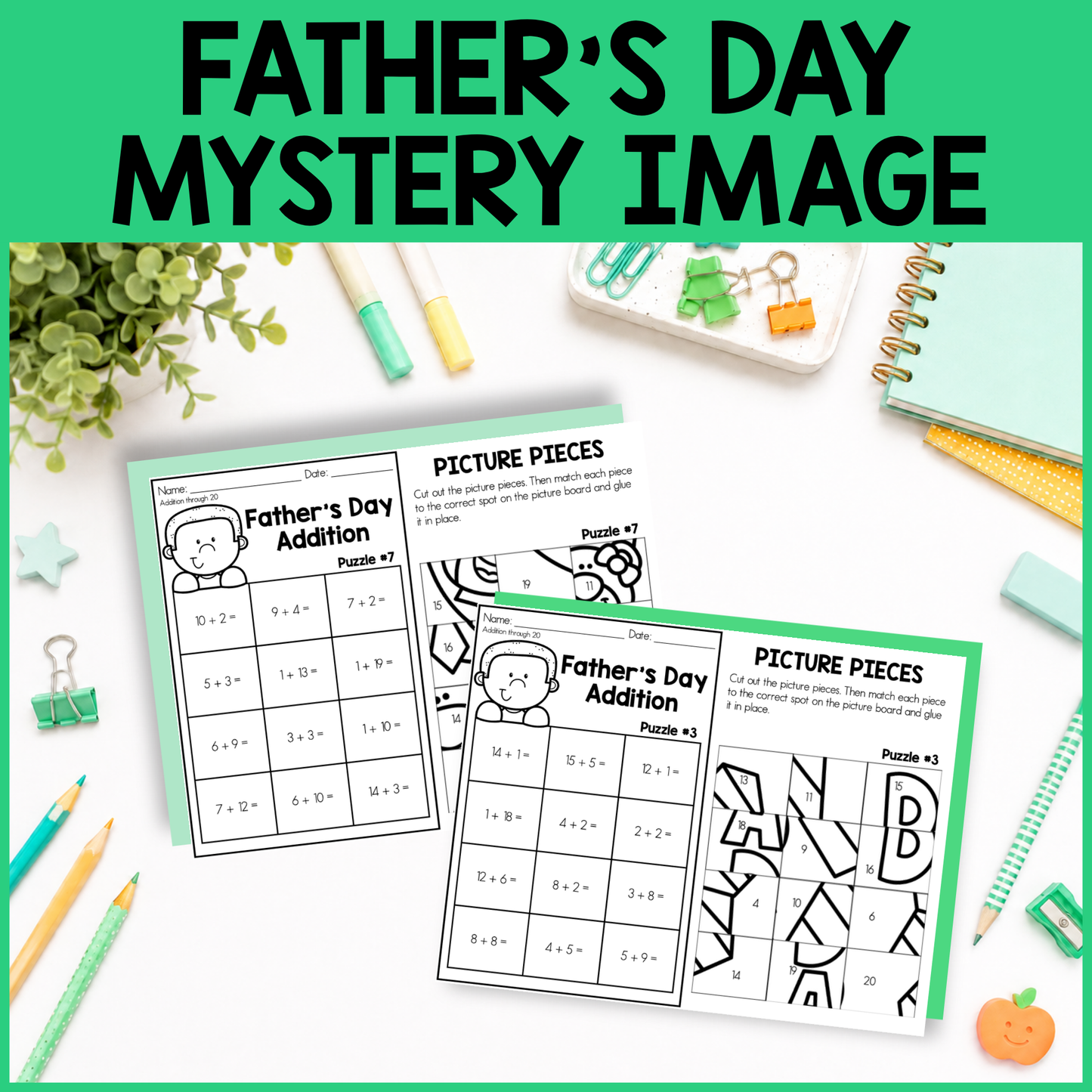 Father's Day Mystery Pictures (Addition within 20)