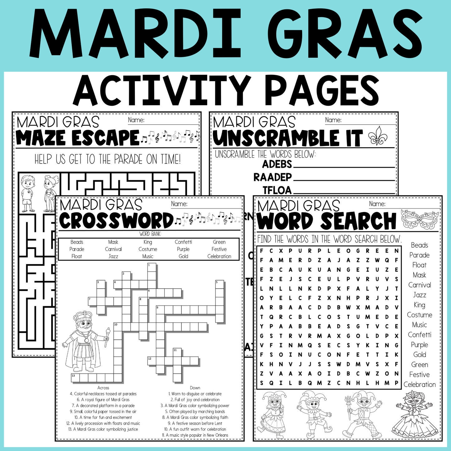 Mardi Gras Activity Pages