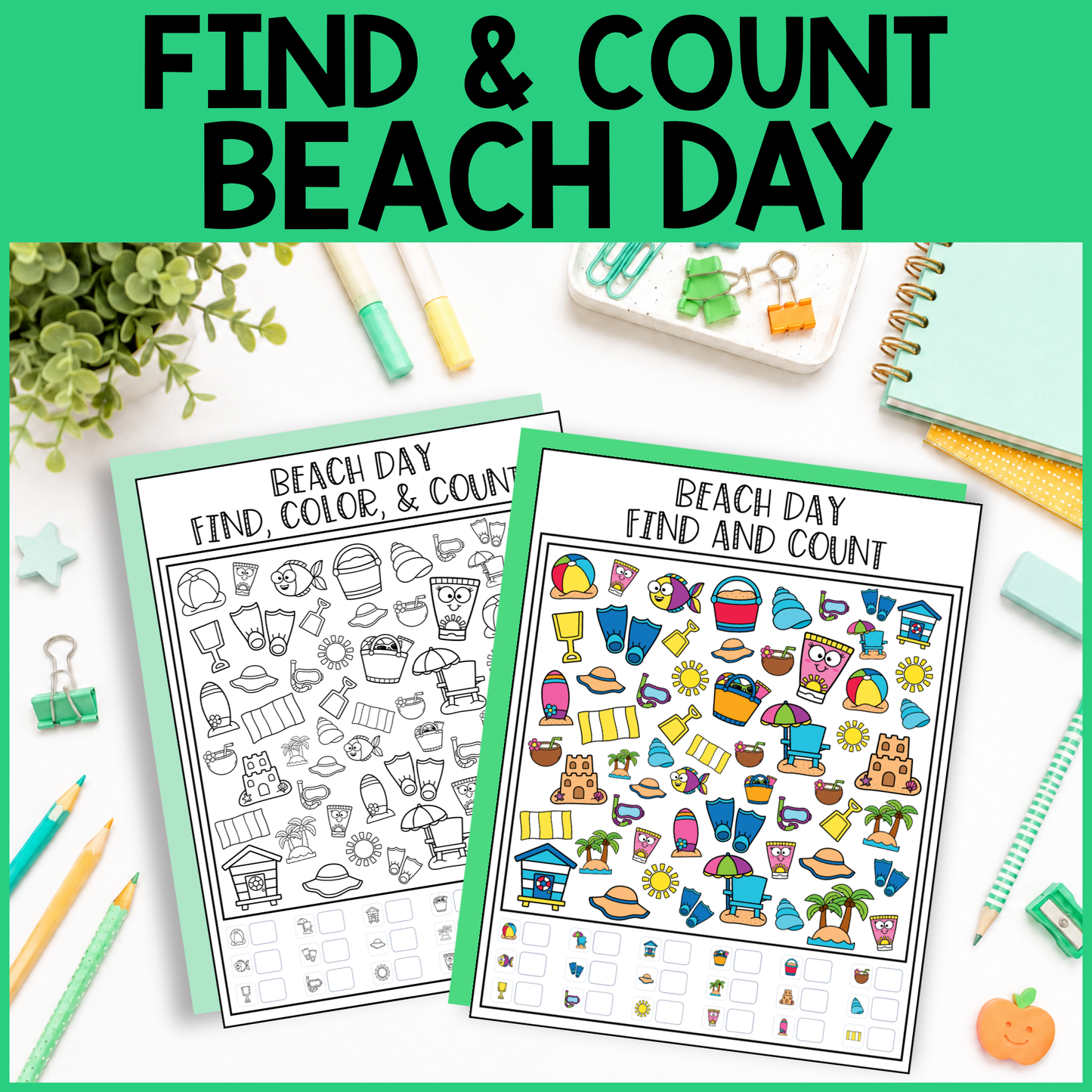 Beach Day Find and Count - Find, Color, Count Activity