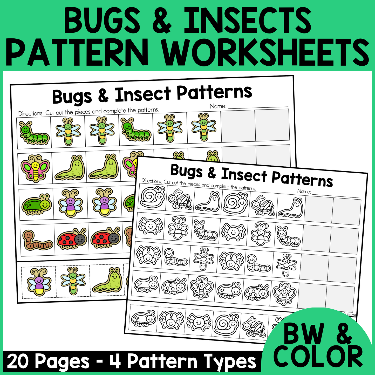 Bugs and Insects Pattern Worksheets