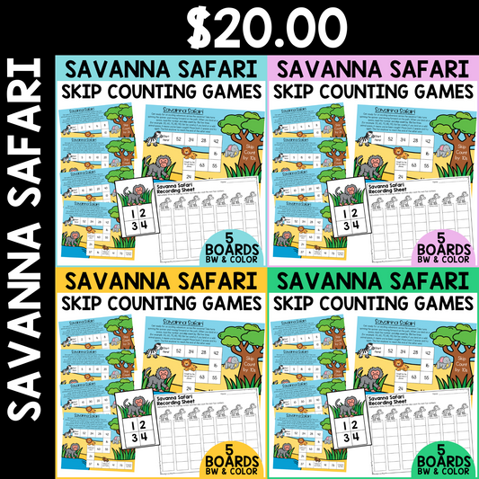 Savanna Safari Skip Counting Games (2,5,10,20)
