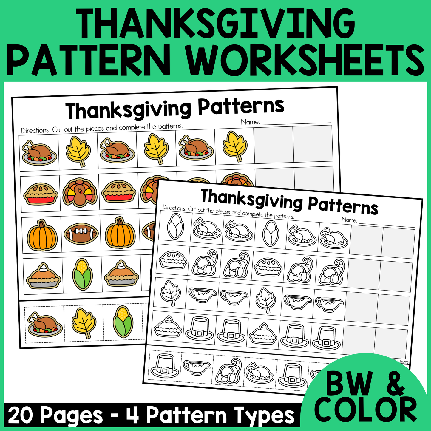 Thanksgiving Pattern Worksheets