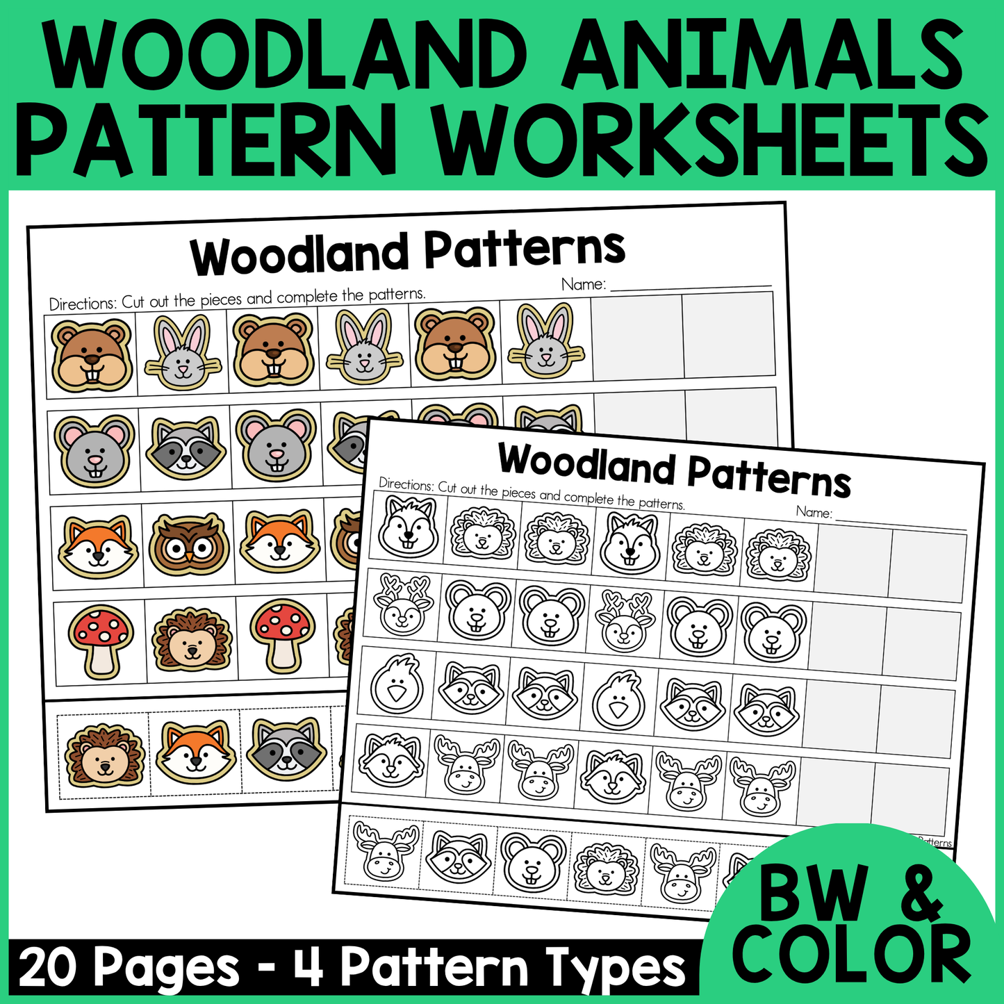 Woodland Animal Pattern Worksheets