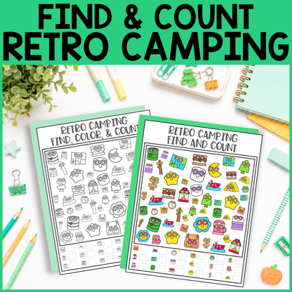 Retro Camping Find and Count -  Find, Color, Count Activity