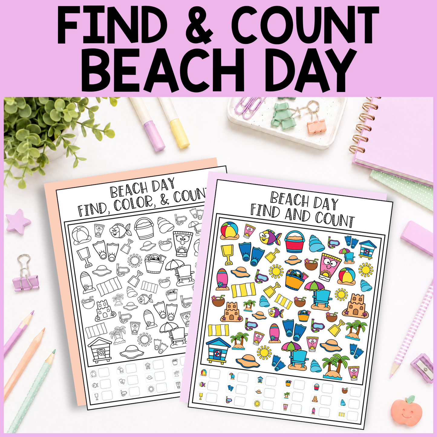 Beach Day Find and Count -  Find, Color, Count Activity
