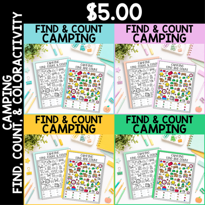 Camping Find and Count -  Find, Color, Count Activity