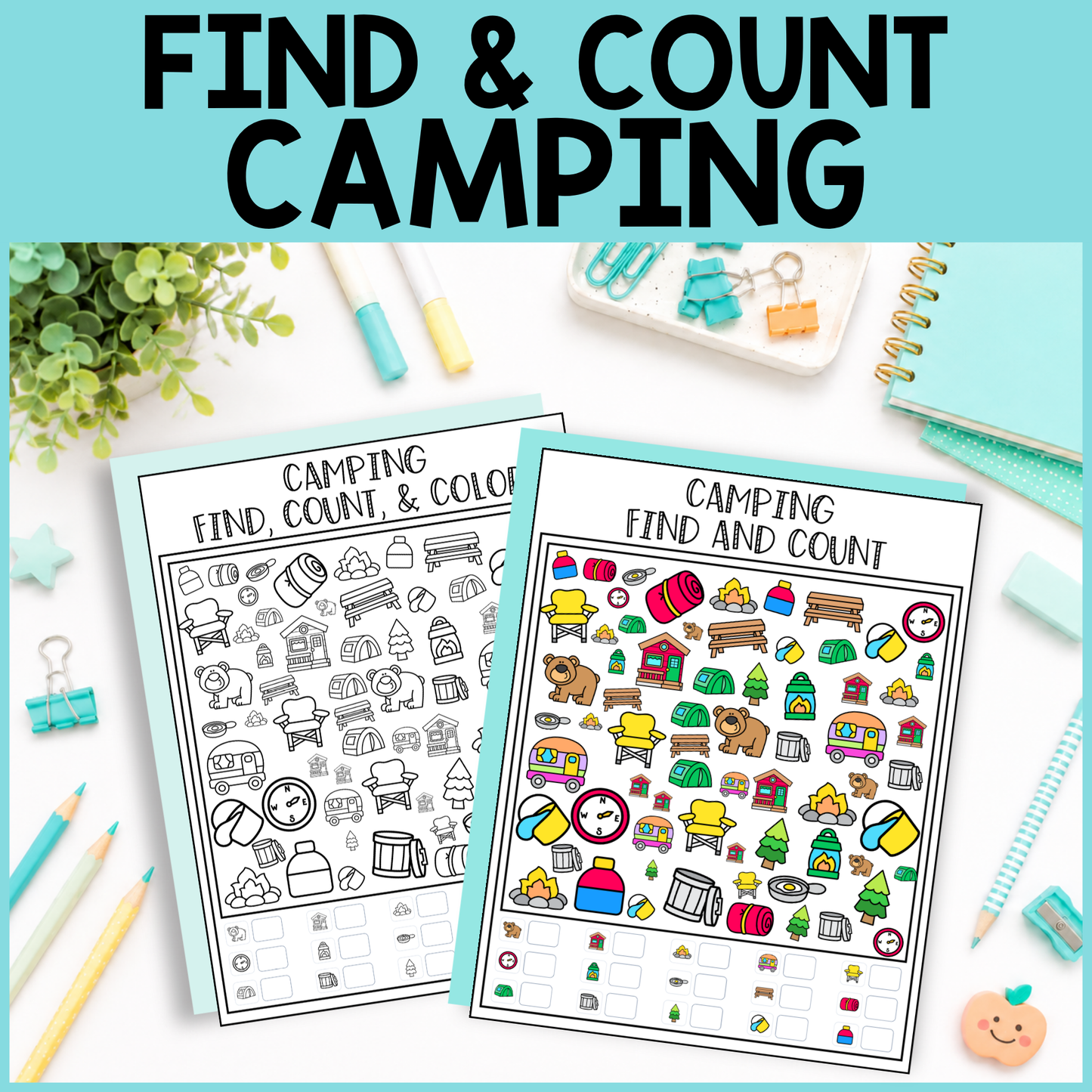 Camping Find and Count -  Find, Color, Count Activity