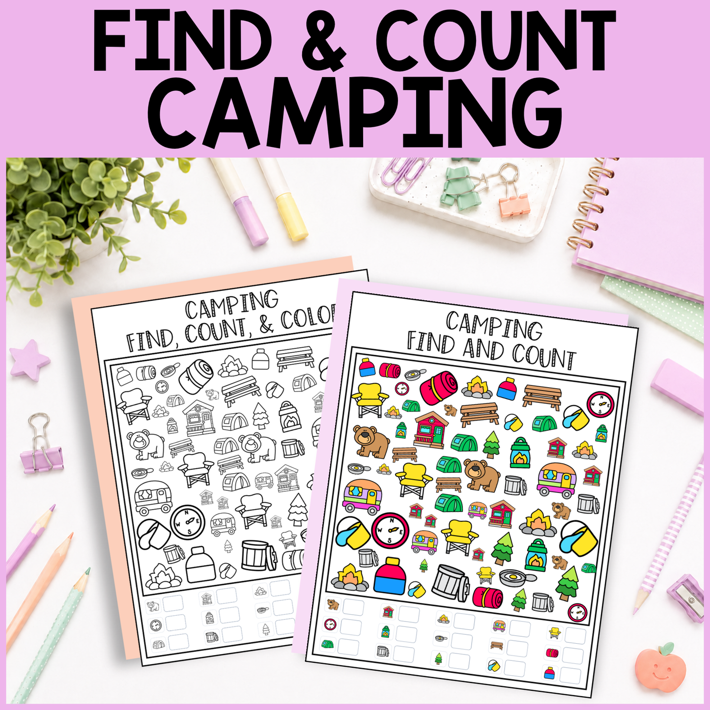 Camping Find and Count -  Find, Color, Count Activity