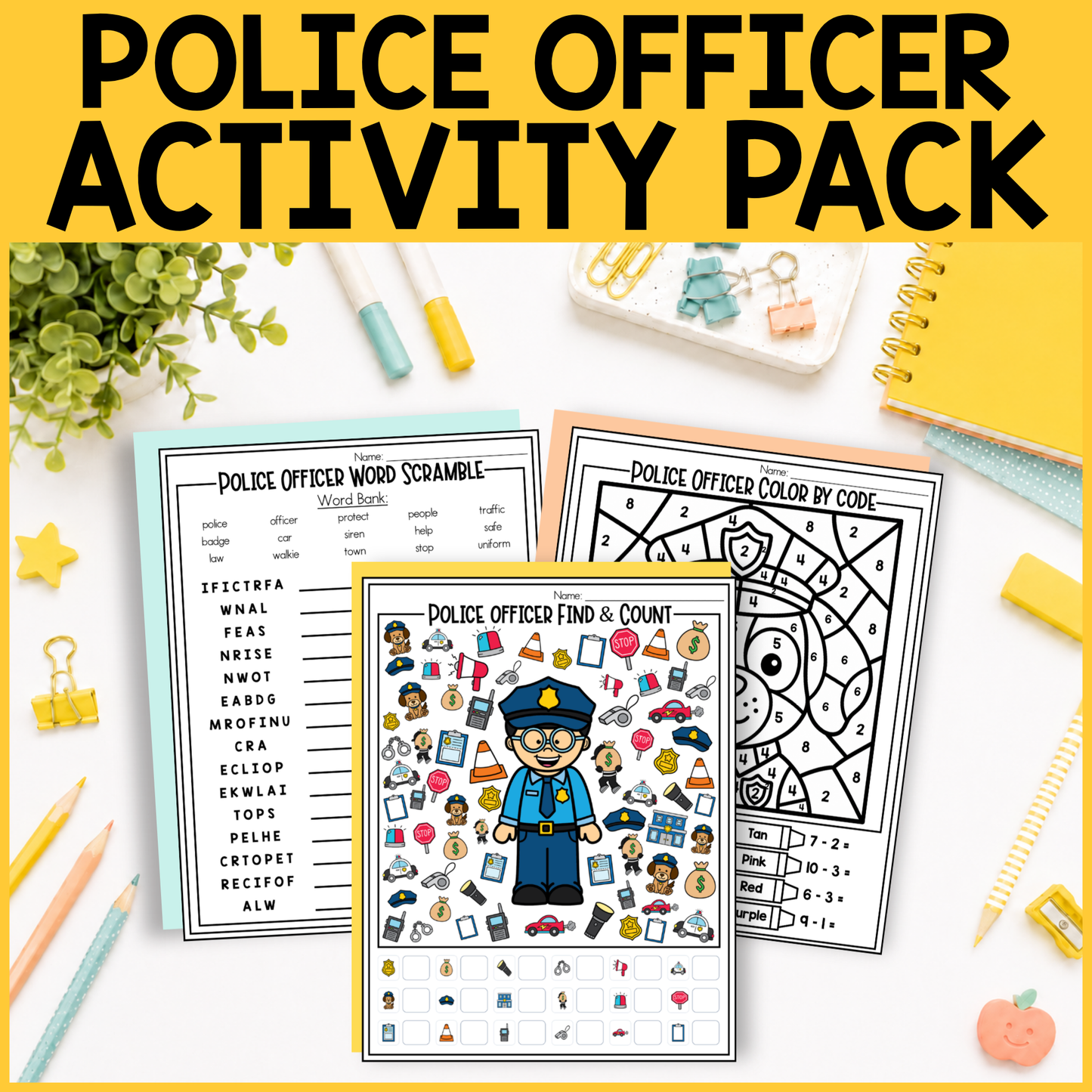 Police Officer Community Helper Activity Pack Editable PowerPoint