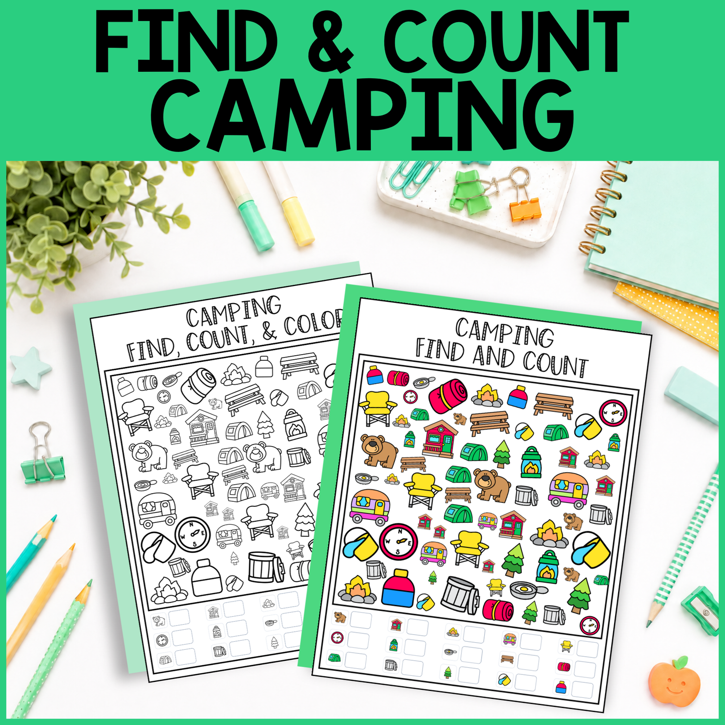 Camping Find and Count -  Find, Color, Count Activity