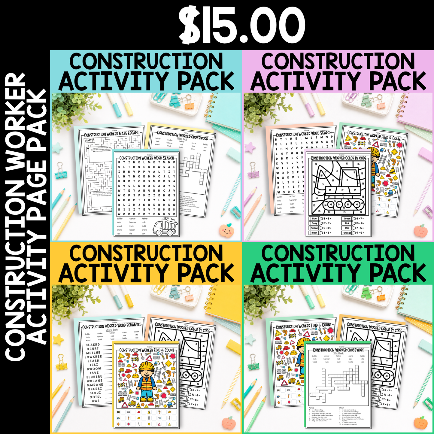 Construction Worker Community Helper Activity Pack
