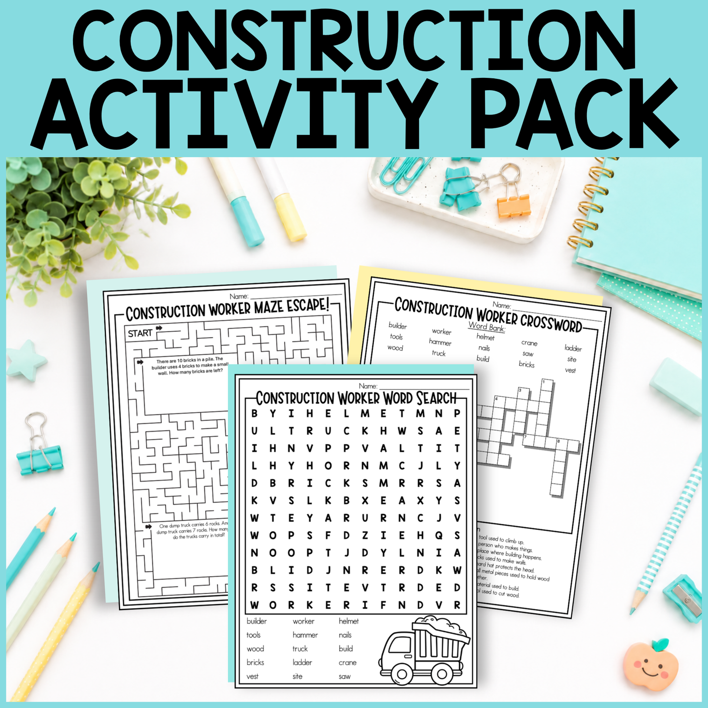Construction Worker Community Helper Activity Pack