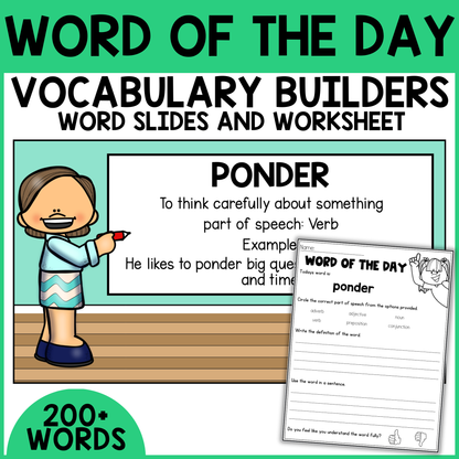 Vocabulary Word of the Day Slides and Worksheets