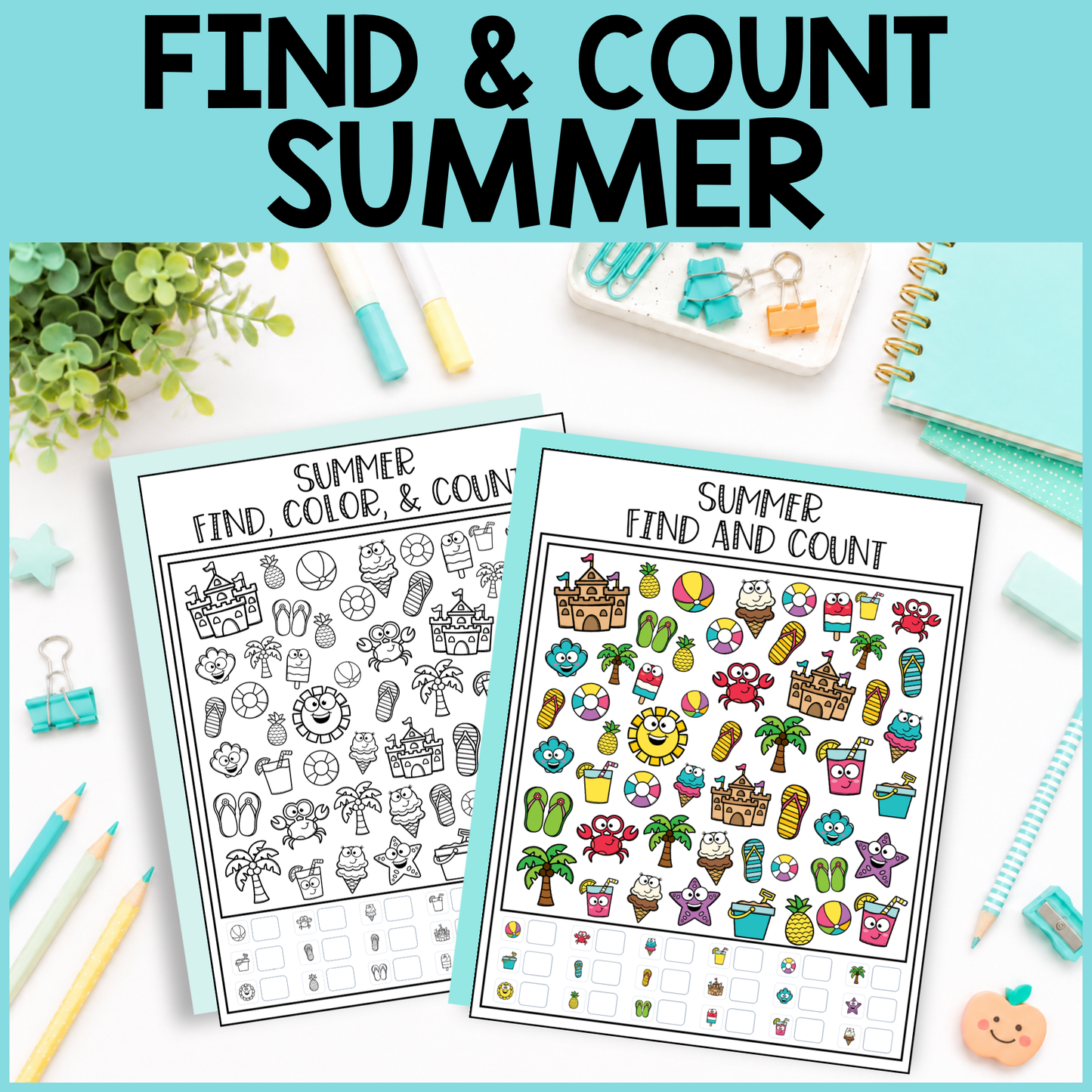 Summer Find and Count -  Find, Color, Count Activity