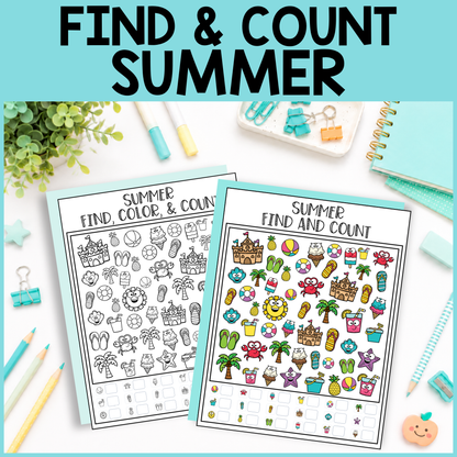 Summer Find and Count -  Find, Color, Count Activity