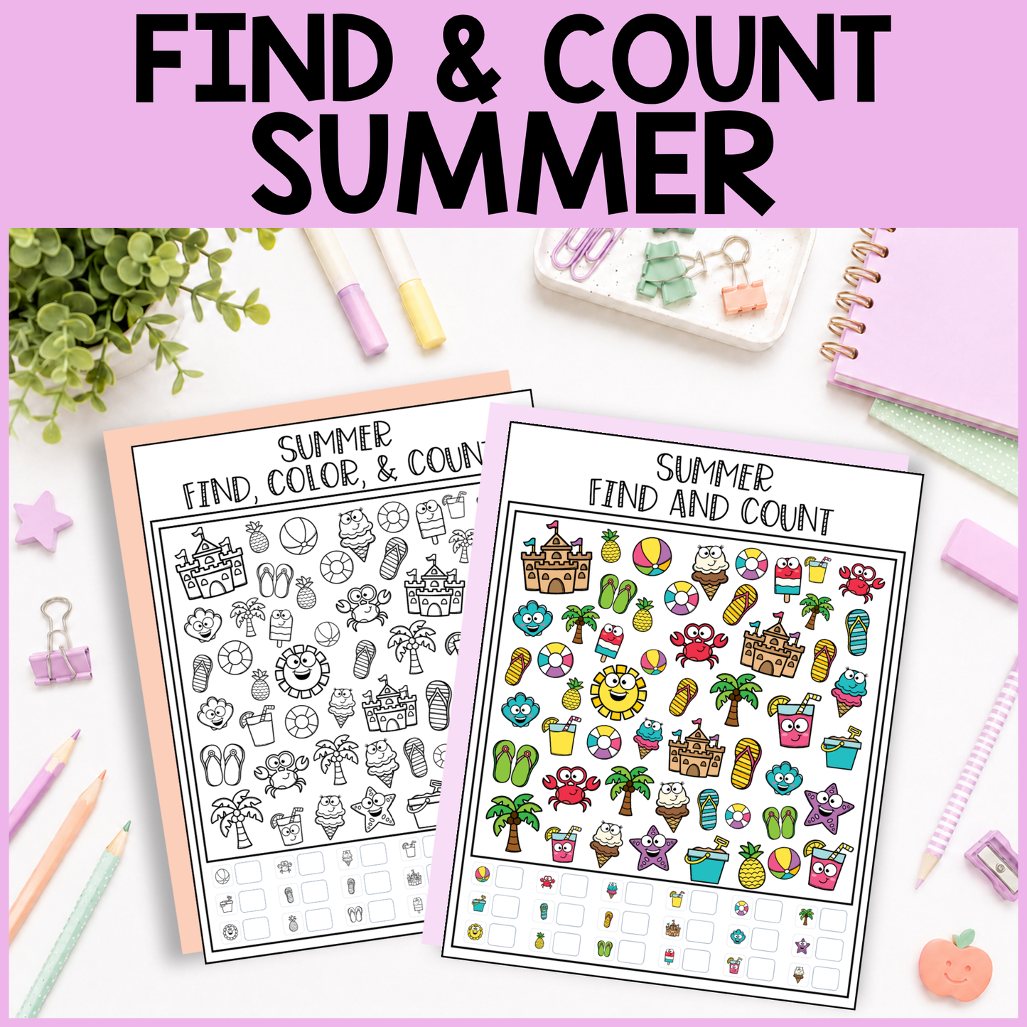 Summer Find and Count -  Find, Color, Count Activity