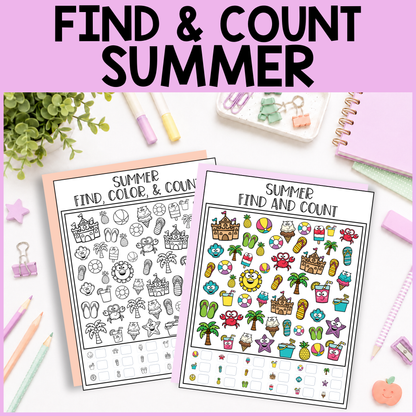 Summer Find and Count -  Find, Color, Count Activity