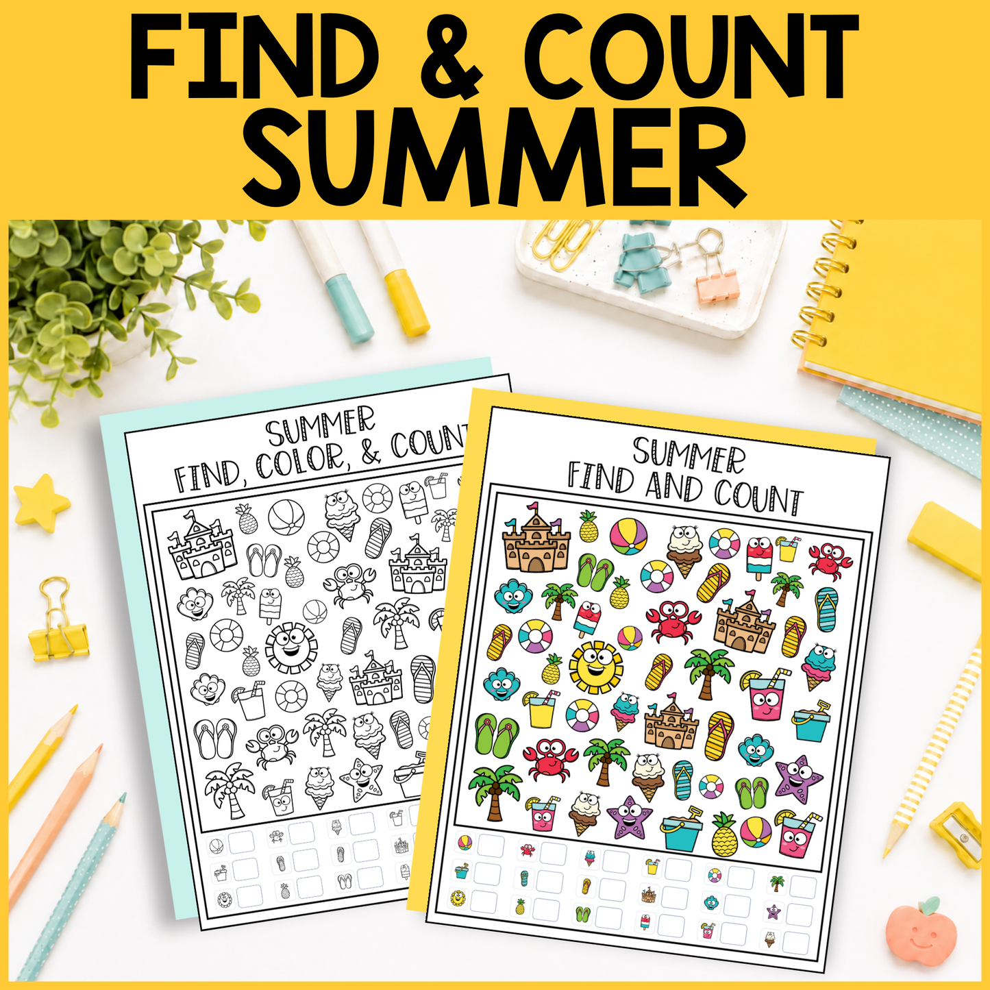 Summer Find and Count -  Find, Color, Count Activity