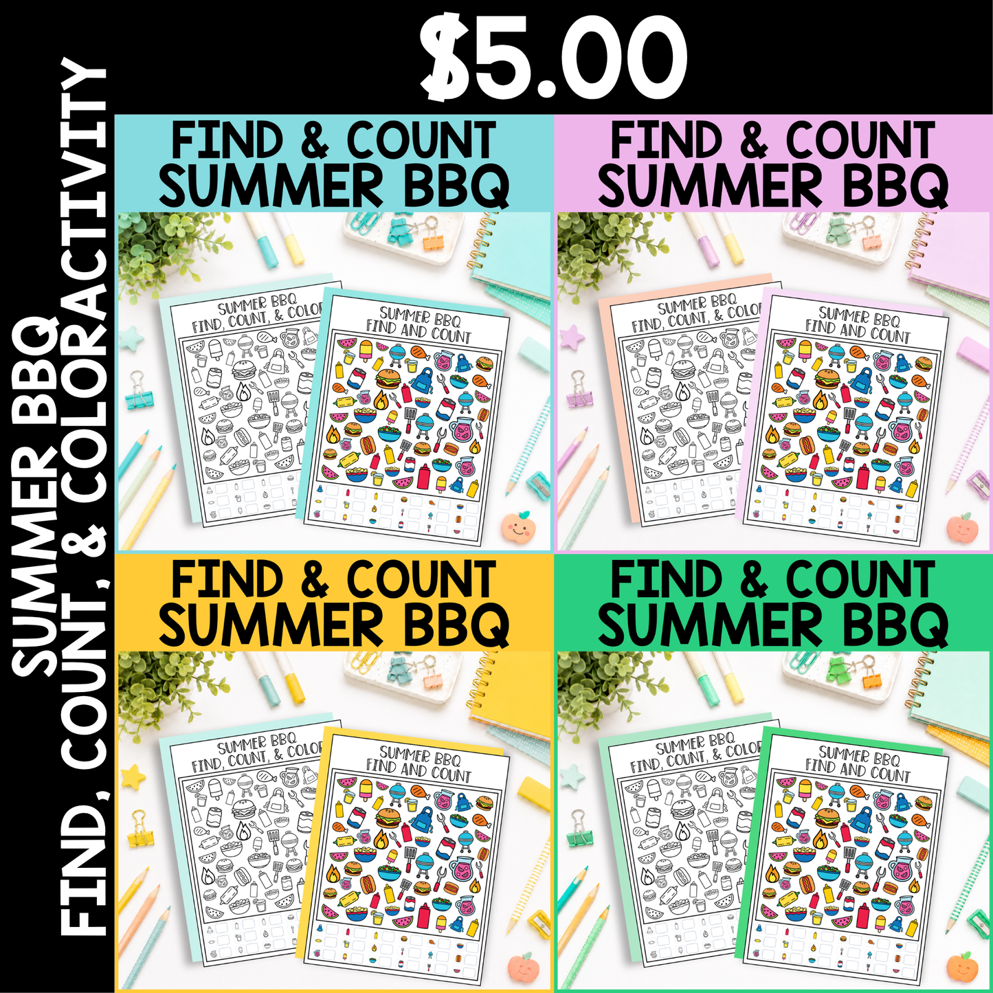 Summer BBQ Find and Count -  Find, Color, Count Activity