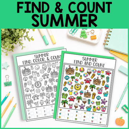 Summer Find and Count -  Find, Color, Count Activity