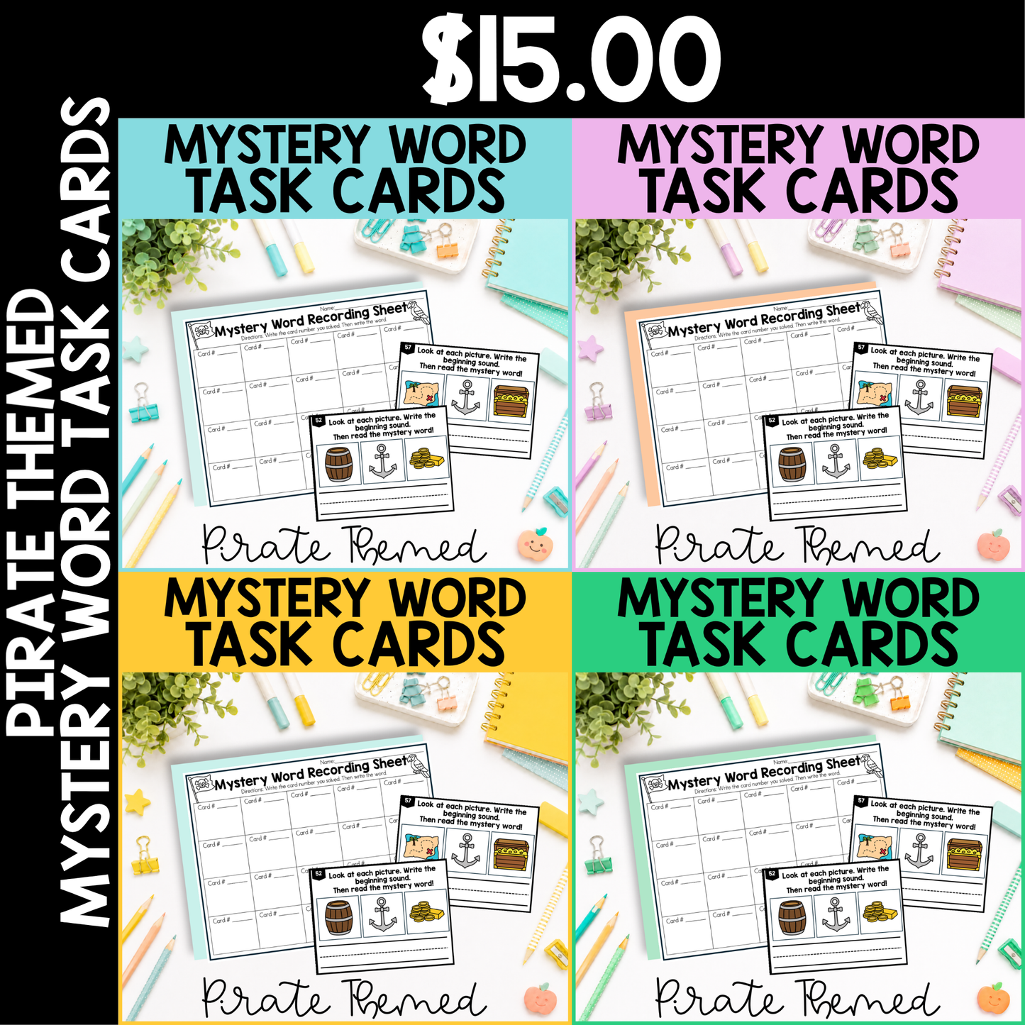 Pirate Themed Mystery CVC Task Cards