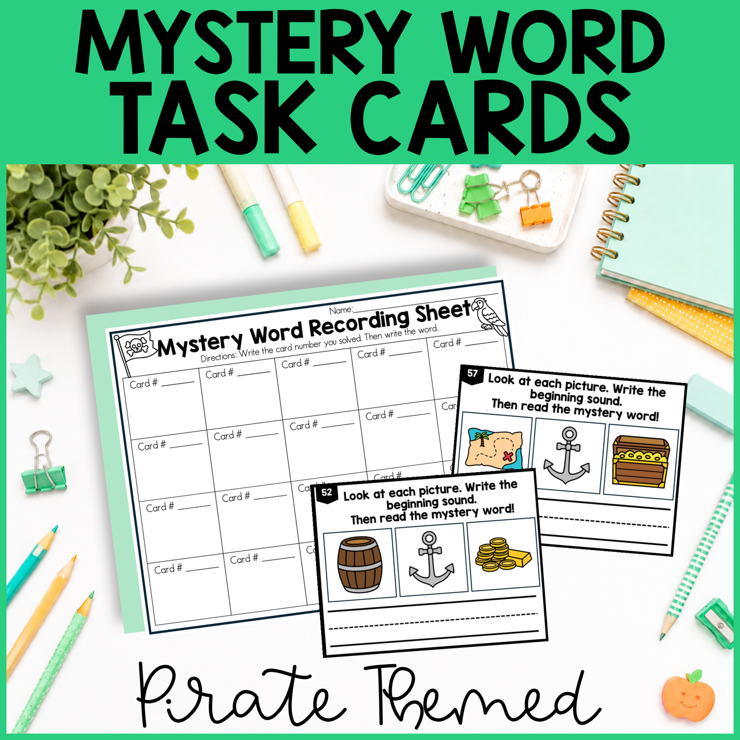 Pirate Themed Mystery CVC Task Cards