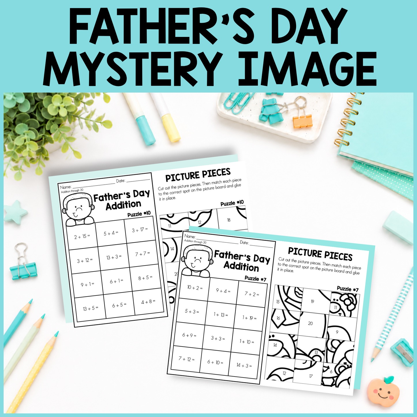 Father's Day Mystery Pictures (Addition within 20)