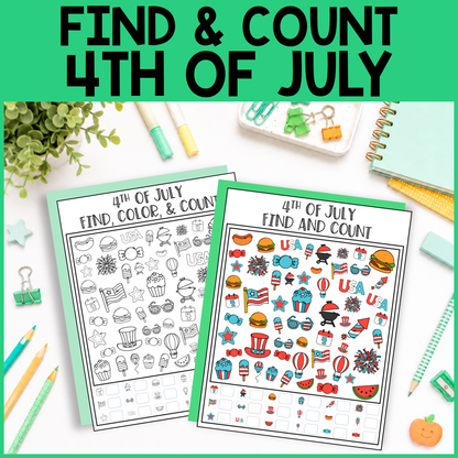 4th of July Find and Count -  Find, Color, Count Activity