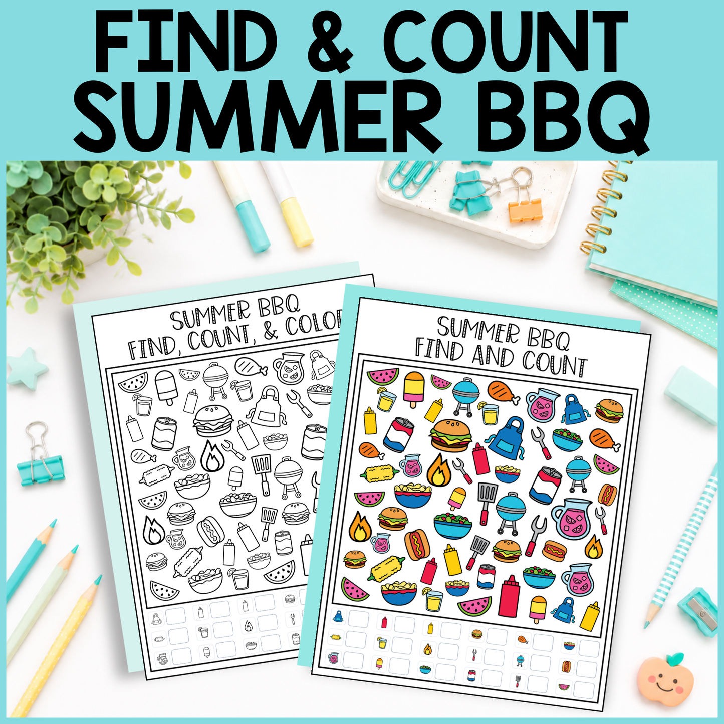 Summer BBQ Find and Count -  Find, Color, Count Activity