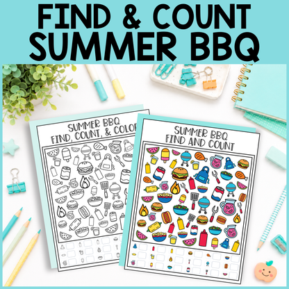 Summer BBQ Find and Count -  Find, Color, Count Activity