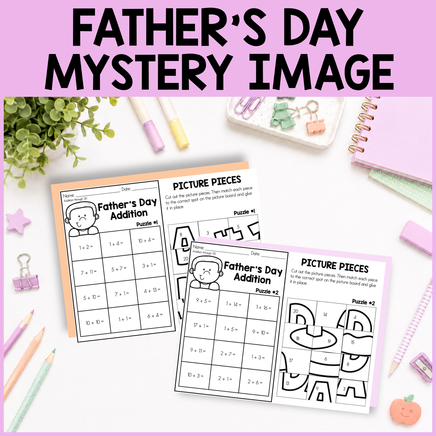 Father's Day Mystery Pictures (Addition within 20)