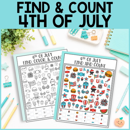 4th of July Find and Count -  Find, Color, Count Activity