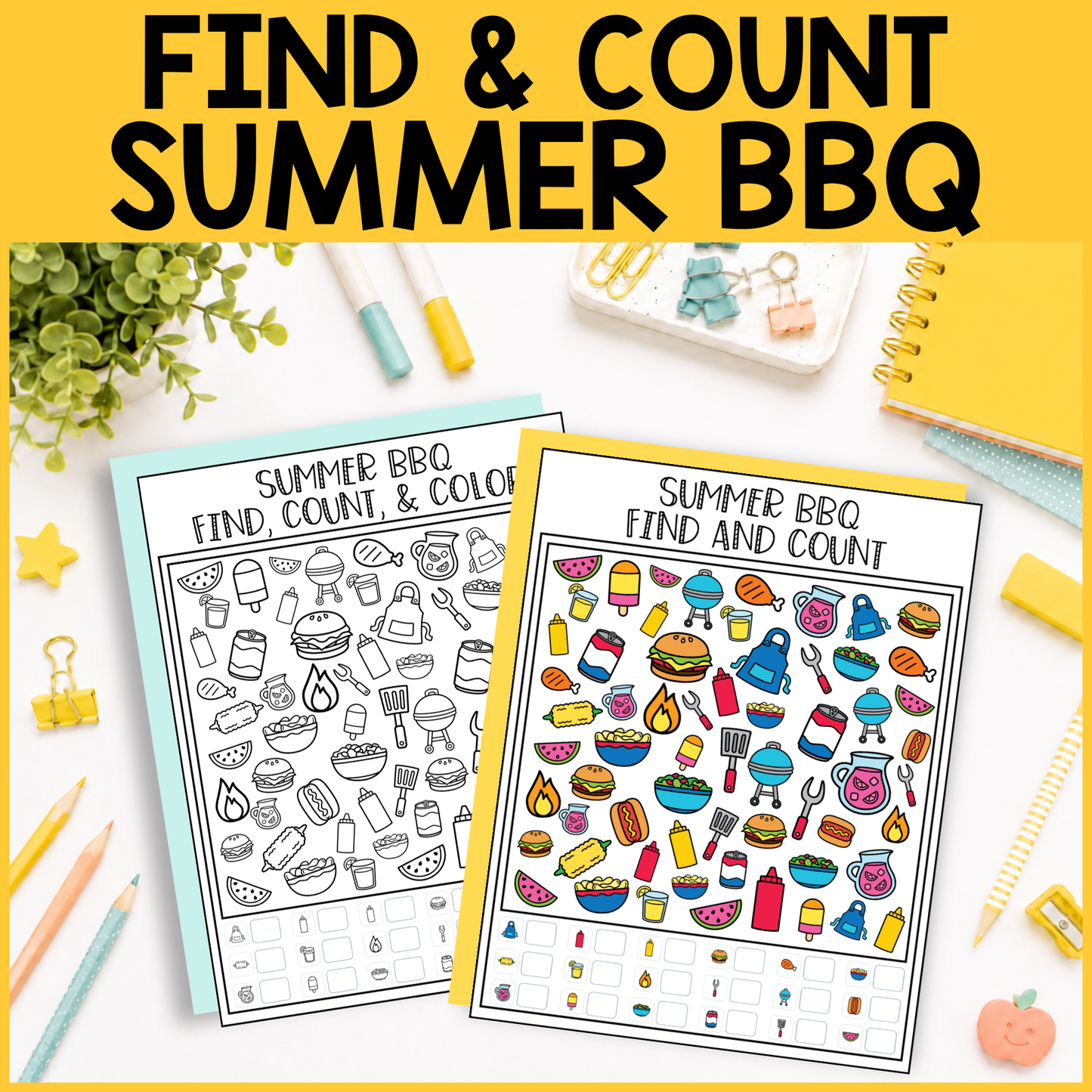 Summer BBQ Find and Count -  Find, Color, Count Activity
