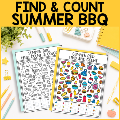 Summer BBQ Find and Count -  Find, Color, Count Activity