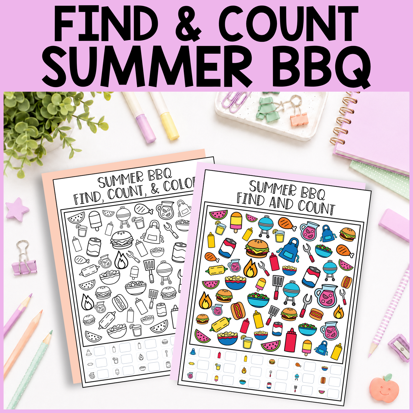 Summer BBQ Find and Count -  Find, Color, Count Activity