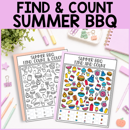 Summer BBQ Find and Count -  Find, Color, Count Activity