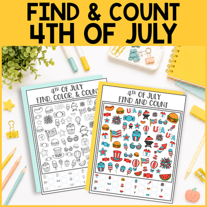 4th of July Find and Count -  Find, Color, Count Activity