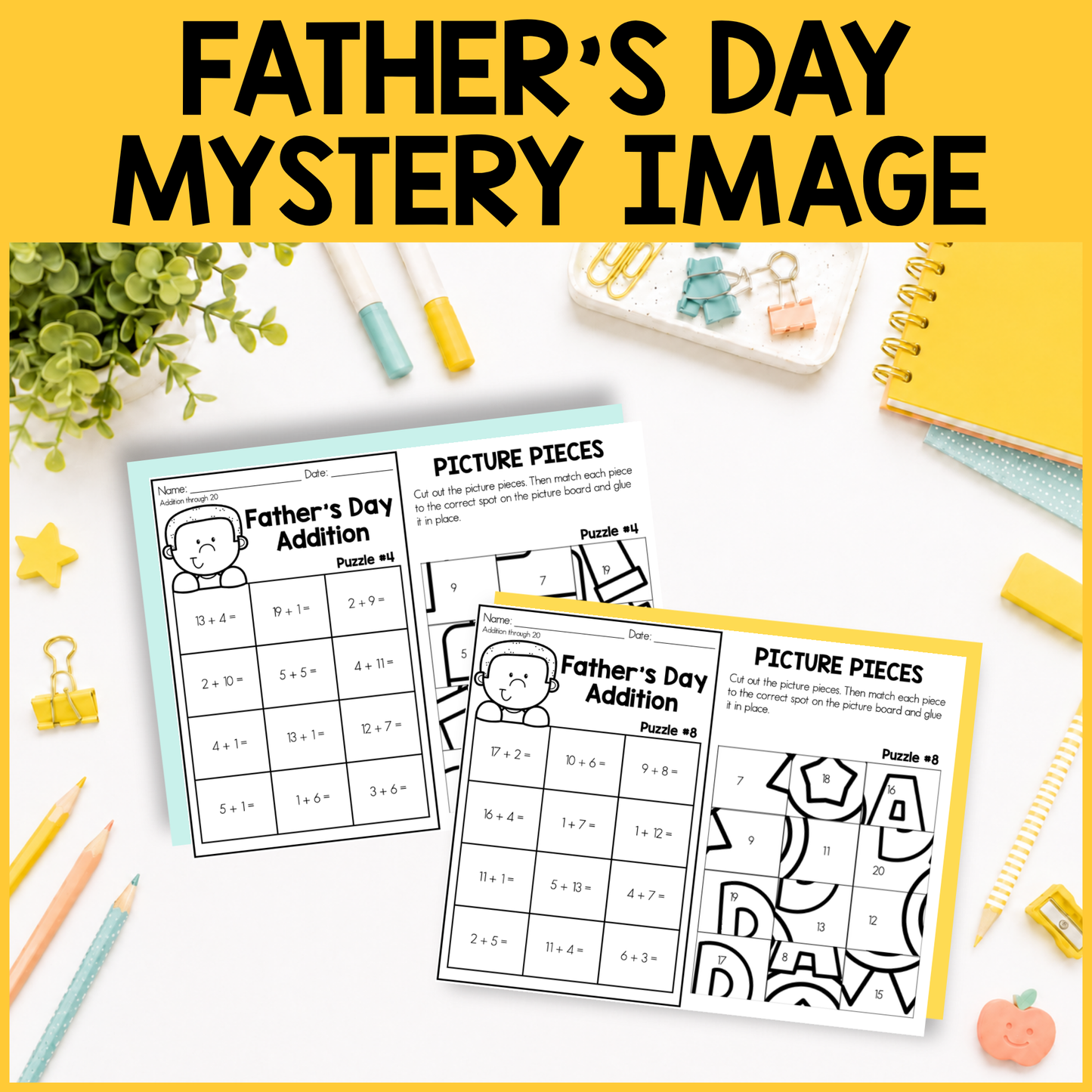 Father's Day Mystery Pictures (Addition within 20)