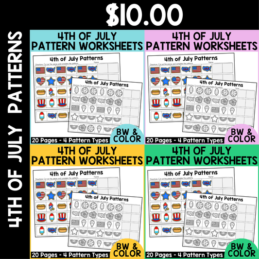 July 4th Pattern Worksheets