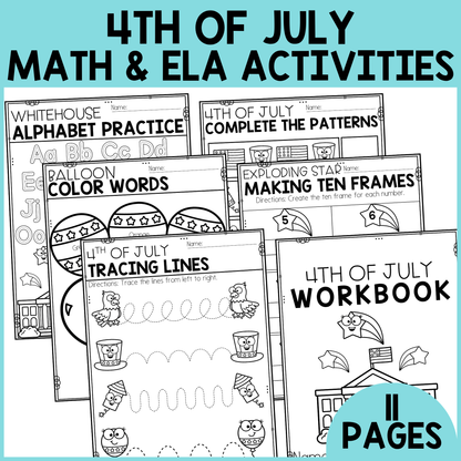 4th of July ELA & Math Workbook
