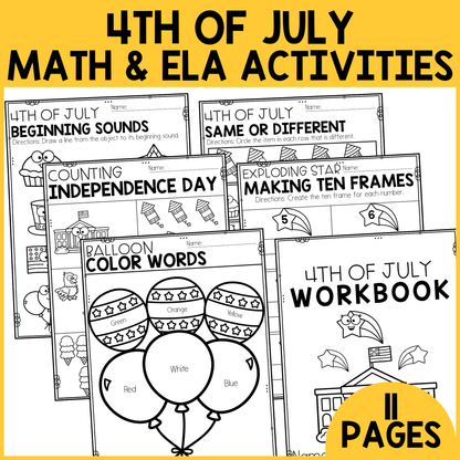 4th of July ELA & Math Workbook